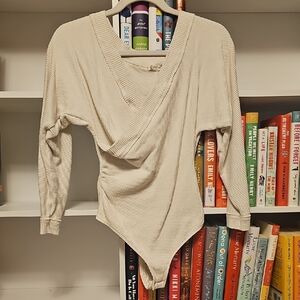 Free People Cream Wrap Bodysuit